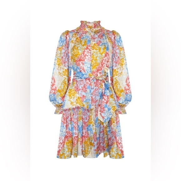 Hunter Bell Blakely Long Sleeve Silk Dress in Colorful Flower Patchwork, Medium - Picture 9 of 10